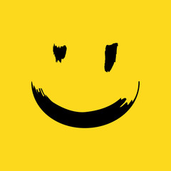 Hand drawing smiling emoticon. Happy face. Emoji of positive feelings.  Brush painted emotion icon. 