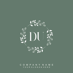 letter DU surrounded by beautiful and elegant flowers and leaves. Wedding monogram logo template. Fashion Logo template Vectors,