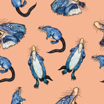 Seamless pattern with the image of a desman