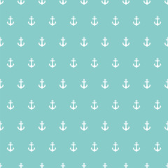 Seamless pattern with white anchors and blue background