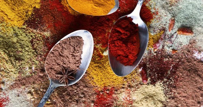Different kind of spices. Top view, flat lay