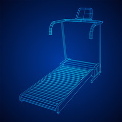 Treadmill machine. Gym and fitness equipment. Wireframe low poly mesh vector illustration.