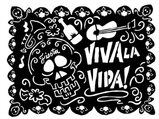 Day of the dead cut out paper - papel picado - black