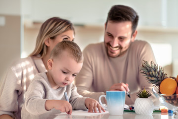 Family drawing at home