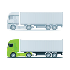 Truck. Modern cargo truck trailer vector illustrations. Truck trailer with container. Part of set.