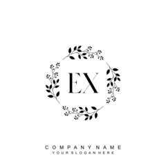 letter EX surrounded by beautiful and elegant flowers and leaves. Wedding monogram logo template. Fashion Logo template Vectors,