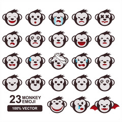 Monkey Head Cartoon Emoji Vector Set of 23
