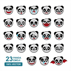 Panda Head Cartoon Emoji Vector Set of 23