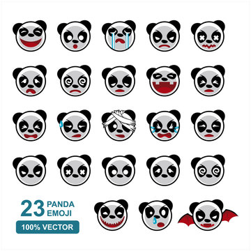 Panda Head Cartoon Emoji Vector Set of 23