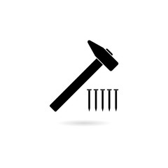 Hammer and nails, building tools icon