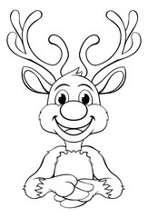 Christmas reindeer cartoon character with a big red nose
