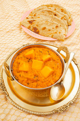 Indian Popular Vegetarian Cuisine Cheese Butter Masala Also Know as Cheese Cottage Curry or Paneer Butter Masala Served With Tandoori Roti