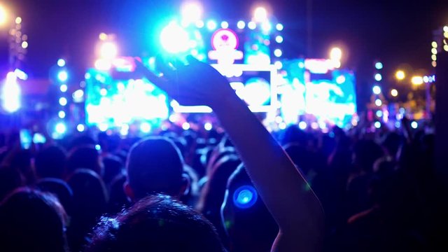 Unidentified crowed people having fun in music concert festival