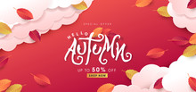 Autumn calligraphy .Seasonal lettering.autumn sale  banner background.vector illustration
