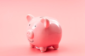 Prosperity in personal finances, money growth, modern economics and saving capital conceptual theme with a piggy bank isolated on pink background