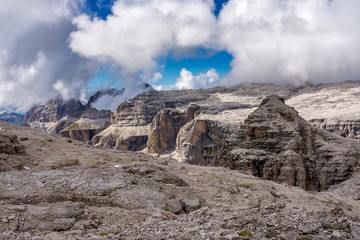 The Sass Pordoi is a relief of the Dolomites, in the Sella group, Italy