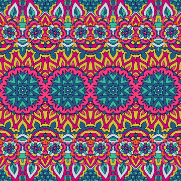 Festive colorful seamless vector pattern psychedelic doodle art