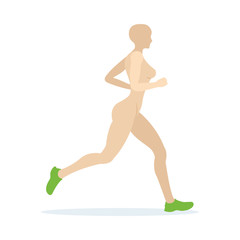 Running girl. Running female vector illustration. Jogging girl cartoon style character. Part of set. 