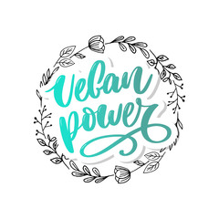 Vector round eco, bio green logo or sign. Raw, healthy food badge, tag for cafe, restaurants, packaging. Hand drawn lettering 100 Vegan. Organic design template.