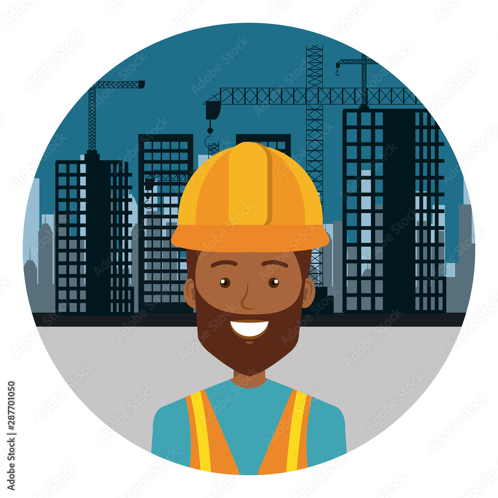 Poster afro builder constructor on workside character