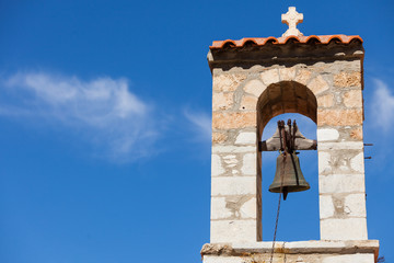Detail of architecture belfry in Vathia town, Mani Greece.