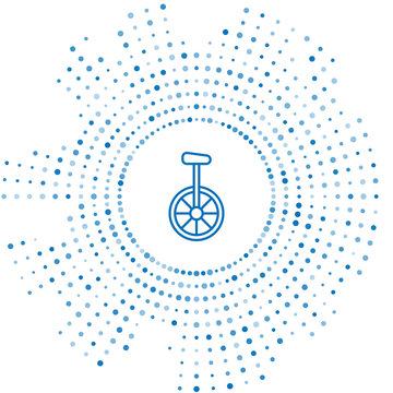 recommend clip art: Blue line Unicycle or one wheel bicycle icon isolated on white background. Monowheel bicycle. Abstract circle random dots. Vector Illustration