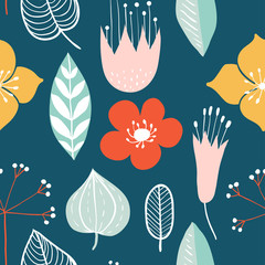 Seamless pattern with colorful hand drawn flowers