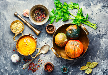 Pumpkin soup on the table