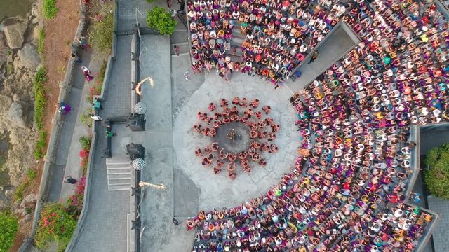 Uluwatu Kecak and Fire Dance performance at Bali amphitheatre, aerial view