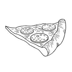 Pizza (pepperoni, onion) - black and white illustration/ drawing