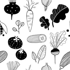 Ręcznie rysowane doodle warzywa. Szkic styl wektor wzór - 287704470