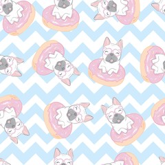 Dog seamless pattern french bulldog paw vector repeat background tile cartoon wallpaper isolated black