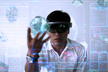 Mixed reality with hololens headsets. Experience virtual reality glasses.