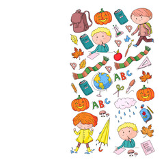 Back to school vector pattern. Education icons for children.