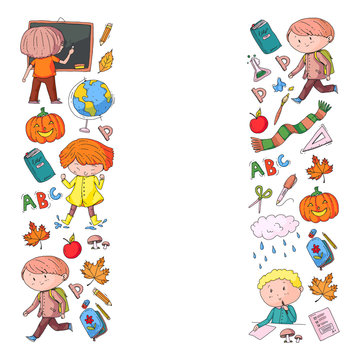 Back to school vector pattern. Education icons for children.