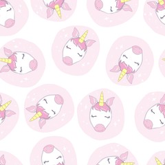 Cute unicorn seamless pattern for girl on a pink background