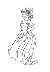 Mermaid in carnival mask and Baroque era Venetian ball gown