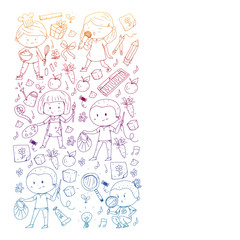 Back to school vector pattern. Education icons for children.