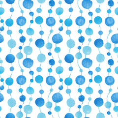 Watercolor seamless beads pattern of blue circles and dots
