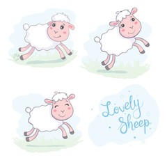 Cute sheep in flat style.