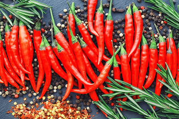 Hot red pepper. Chilean pepper on a black.