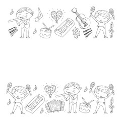 Music background for patterns. Vector illustration with musical instruments.