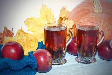 On the table are apples and pumpkins. Autumn still life. Autumn calendar