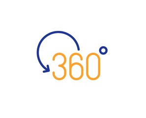 Full rotation sign. 360 degree line icon. VR technology simulation symbol. Colorful outline concept. Blue and orange thin line full rotation icon. Vector