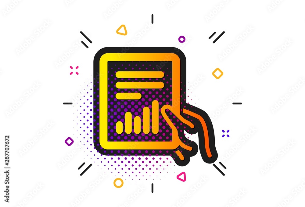 Poster analysis chart or sales growth sign. halftone circles pattern. hold report document icon. statistics