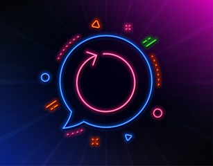 Loop arrow line icon. Neon laser lights. Refresh Arrowhead symbol. Navigation pointer sign. Glow laser speech bubble. Neon lights chat bubble. Banner badge with loop icon. Vector