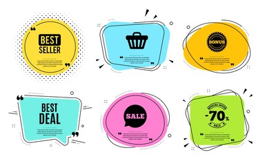 Best deal. Best seller, quote text. Special offer Sale sign. Advertising Discounts symbol. Quotation bubble. Banner badge, texting quote boxes. Best deal text. Coupon offer. Vector