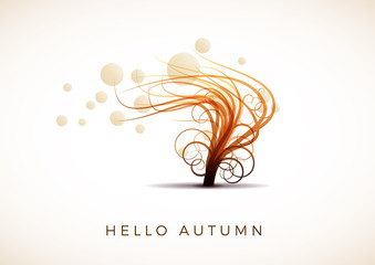 Tree moved by the wind with dead leaves, vector autumn background. Elements and template for brochure, flyer or depliant for business purposes