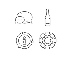 Beer bottle line icon. Chat bubble, info sign elements. Pub Craft beer sign. Brewery beverage symbol. Linear beer outline icon. Information bubble. Vector