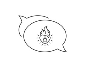 Heart flame line icon. Chat bubble design. Love fire emotion sign. Valentine day symbol. Outline concept. Thin line heart flame icon. Vector